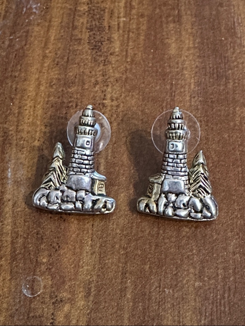 Lighthouse Stud Earrings Silver & Gold Tone Nautical Coastal